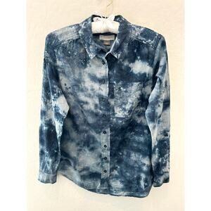 ANTHROPOLOGIE | The Cate Classic Blue Tie Dye Button Down Long Sleeve Shirt | XS